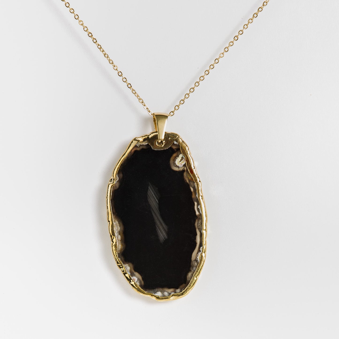 Ketting zwarte agaat met gouden rand