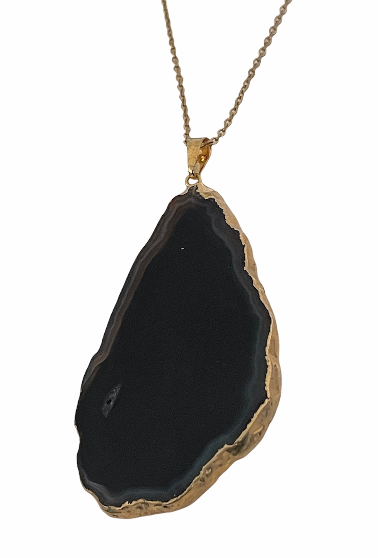 Ketting zwarte agaat met gouden rand