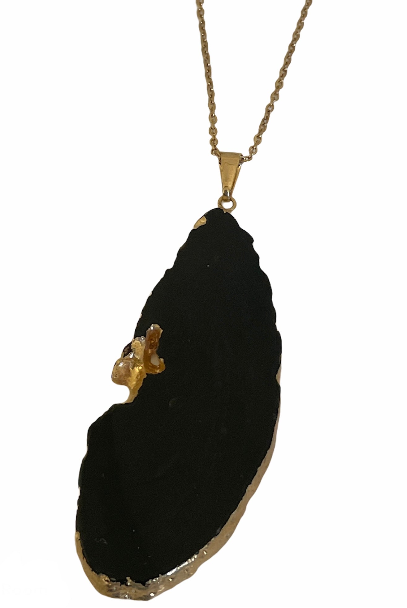 Ketting zwarte agaat met gouden rand