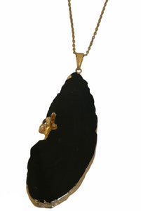 Necklace Agate Deep Black Golden Edge