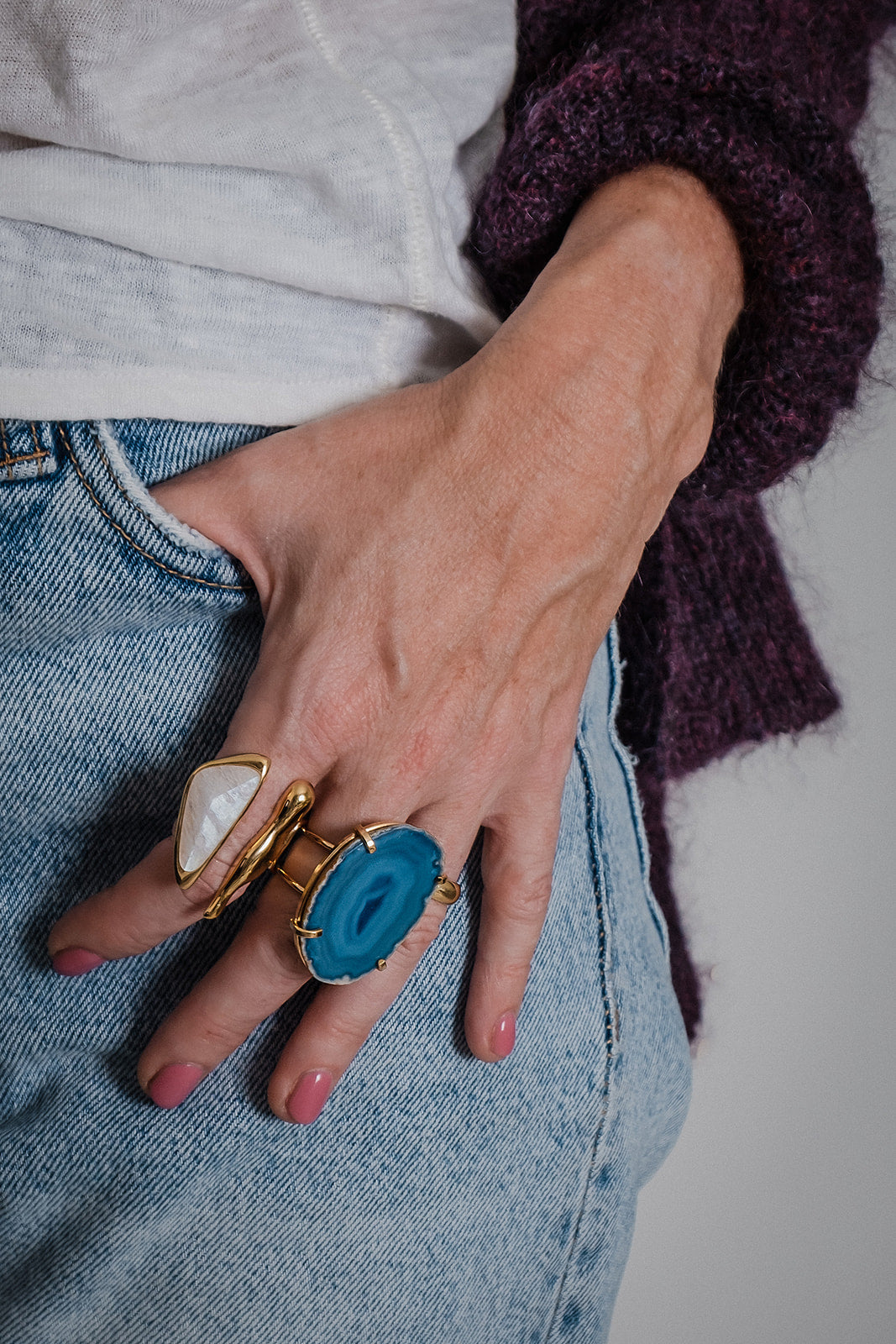 Ring Saudade Blue Agate Wire