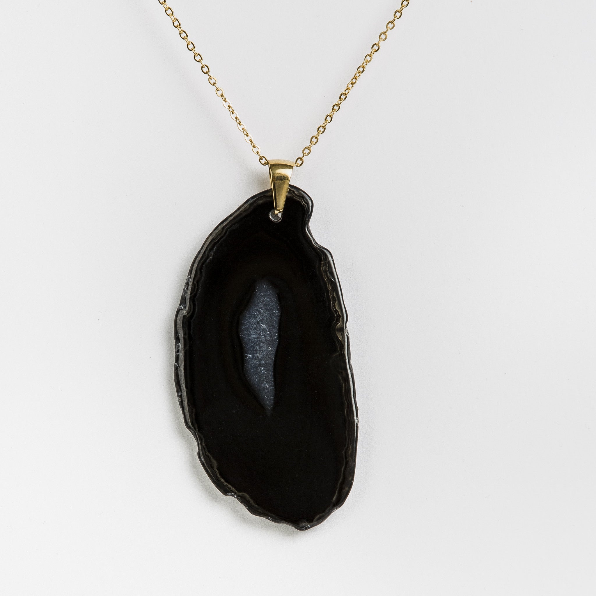 Necklace Agate Black Patterned Raw Edge