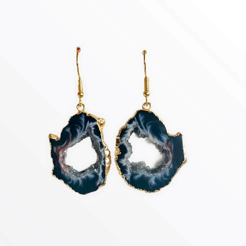 Earrings agate geode "ICY" Black