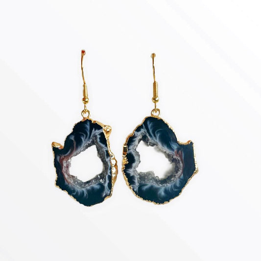 Earrings agate geode "ICY" Black