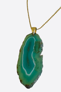 Necklace Agate Green Patterned Raw Edge