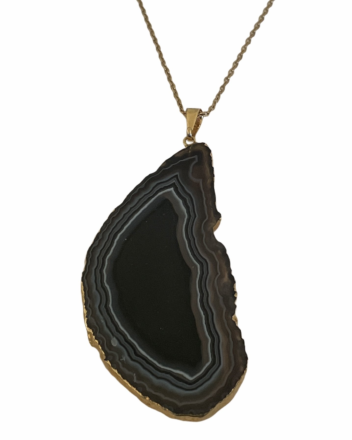 Necklace black agate pattern with gold edge