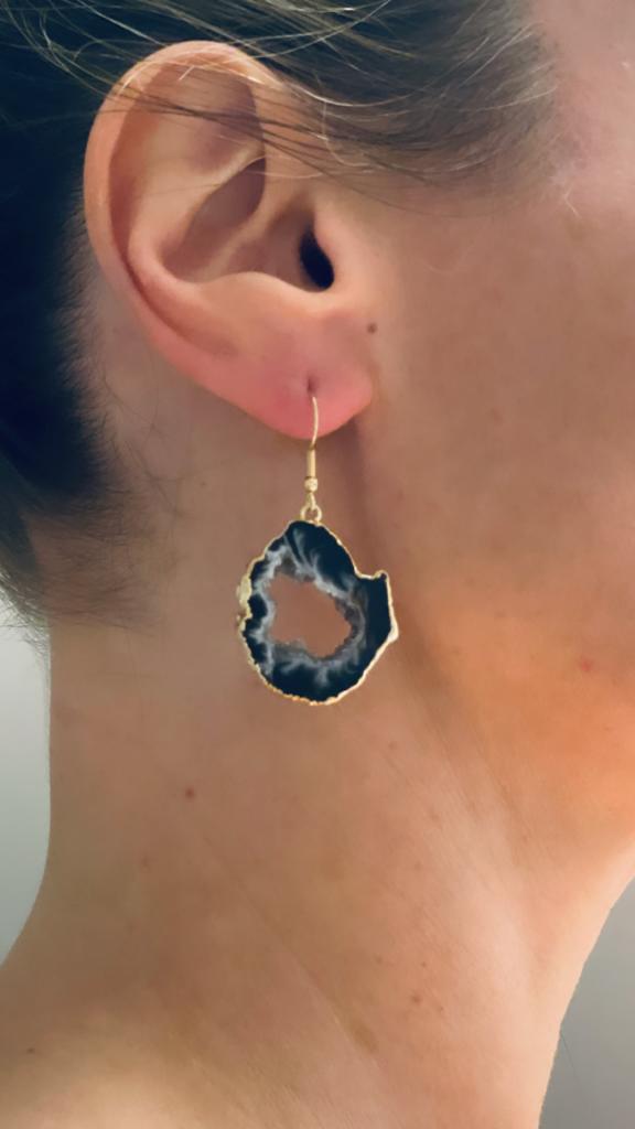 Earrings agate geode "ICY" Black