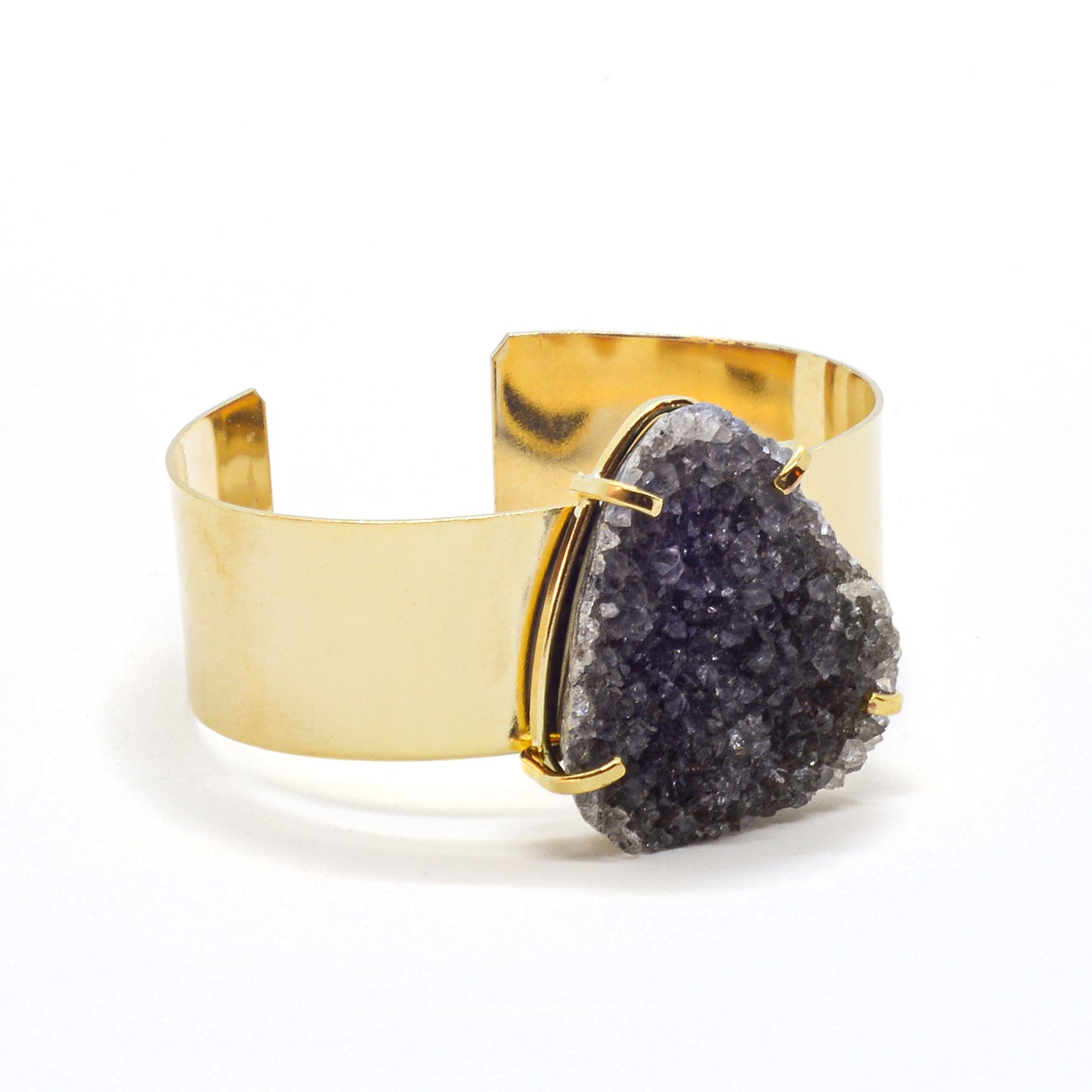 Bracelet gold cuff druzy black gray