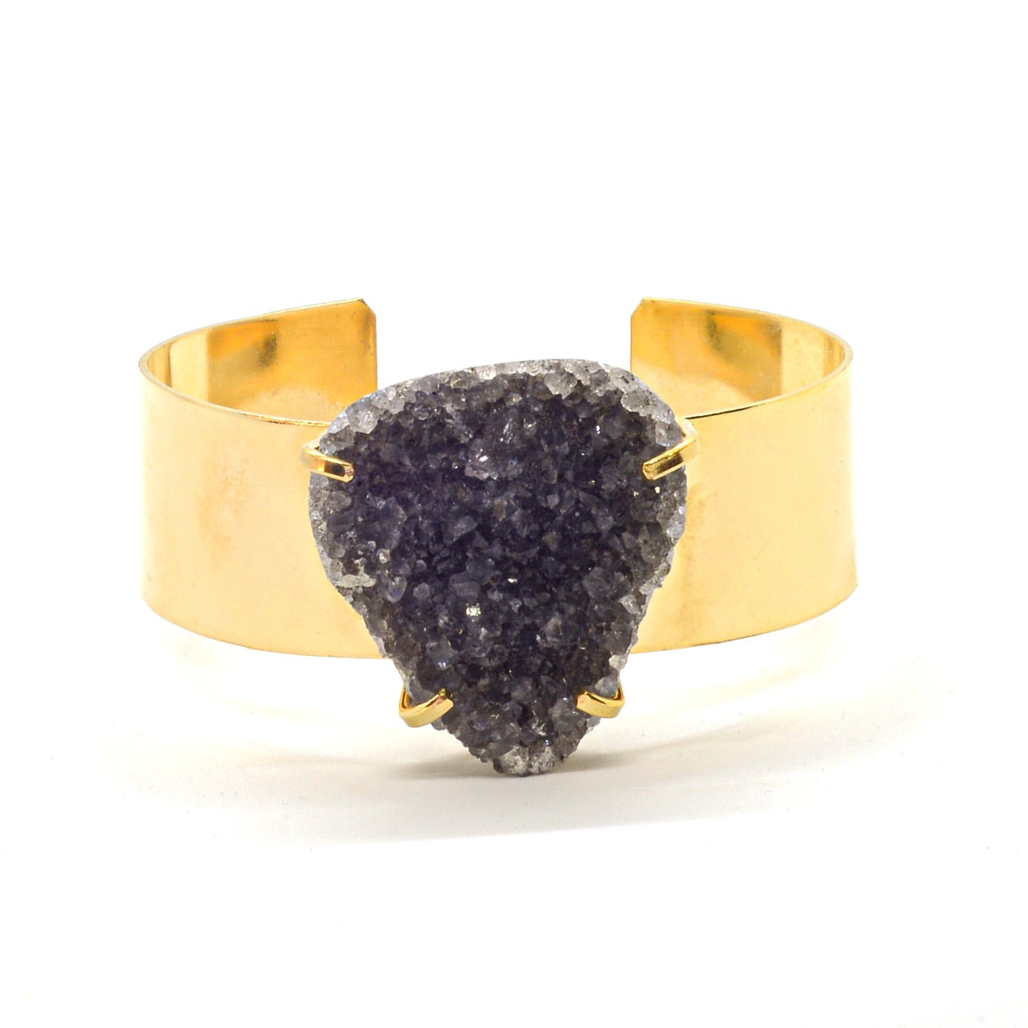 Bracelet gold cuff druzy black gray