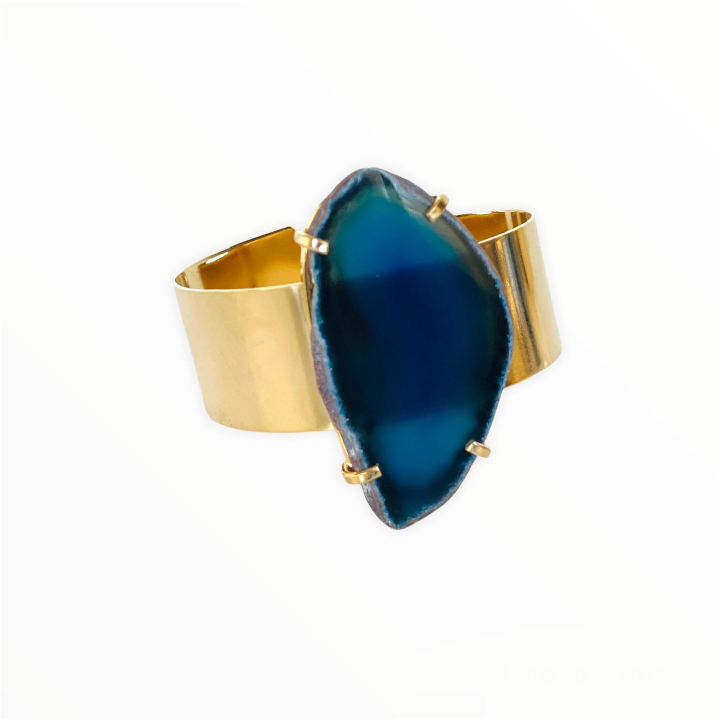 Bracelet gold cuff blue agate