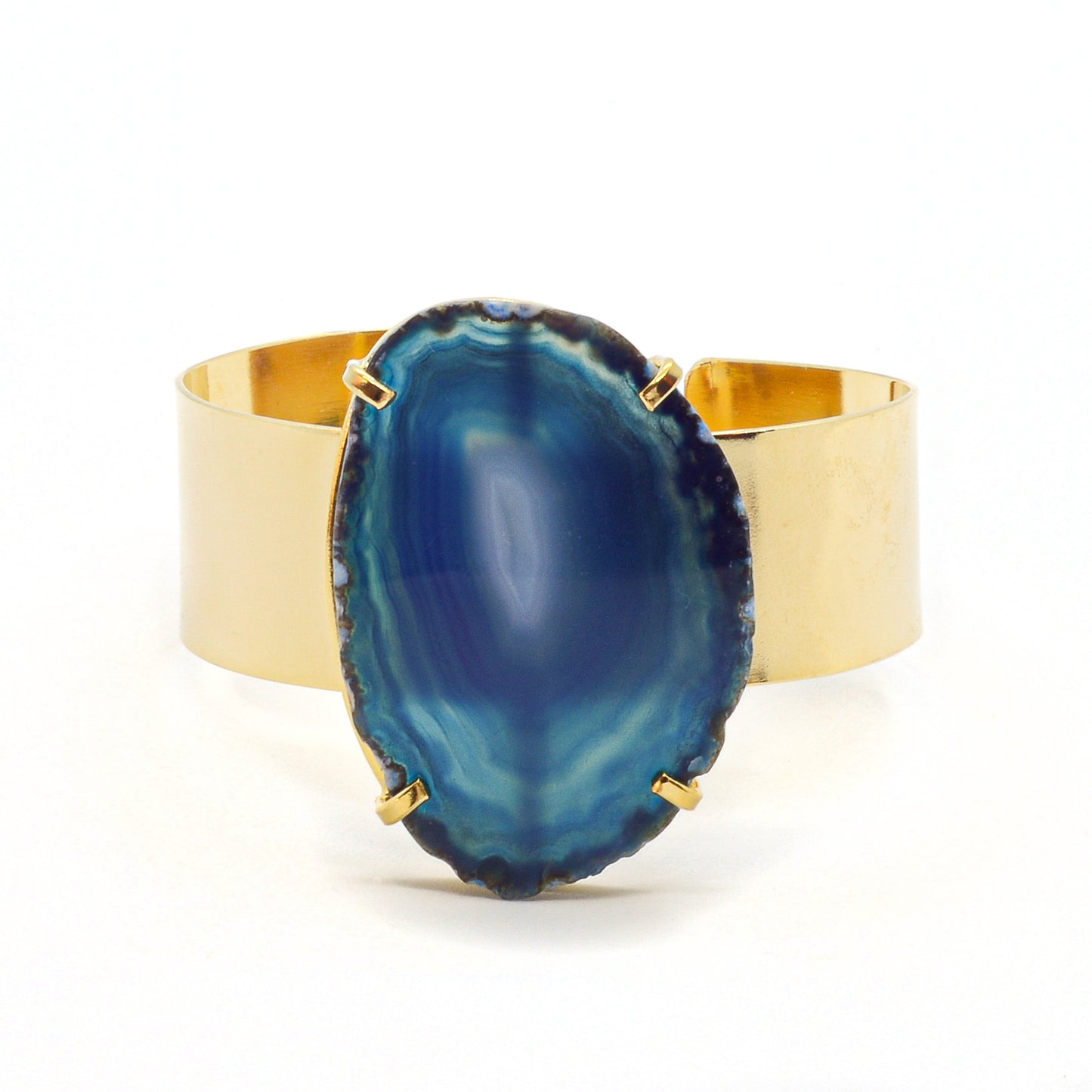 Bracelet gold cuff blue agate