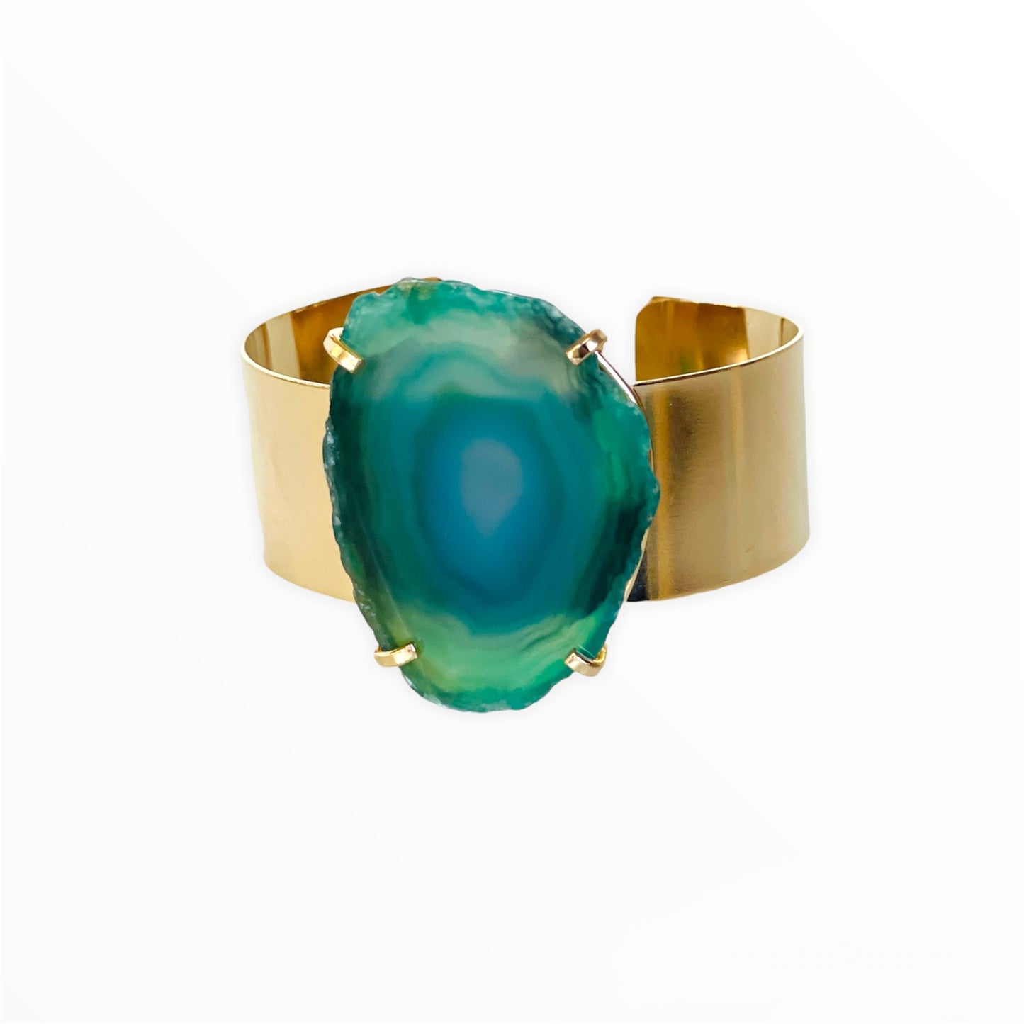 Armband gouden manchet groene agaat