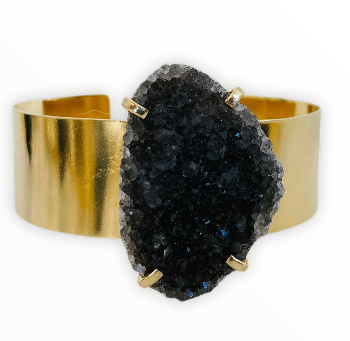 Bracelet gold cuff druzy black gray