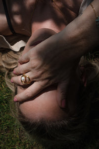 Organic Open Circle Ring with Pearl