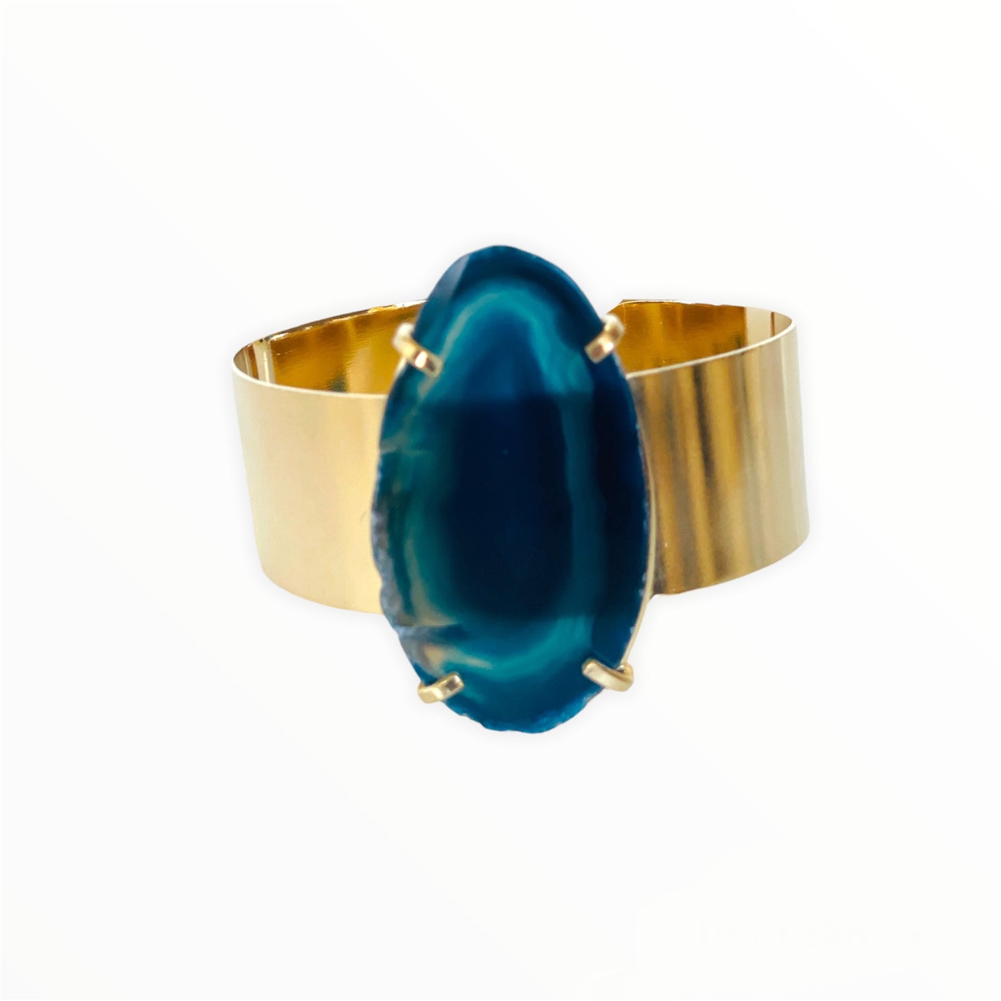 Bracelet gold cuff blue agate