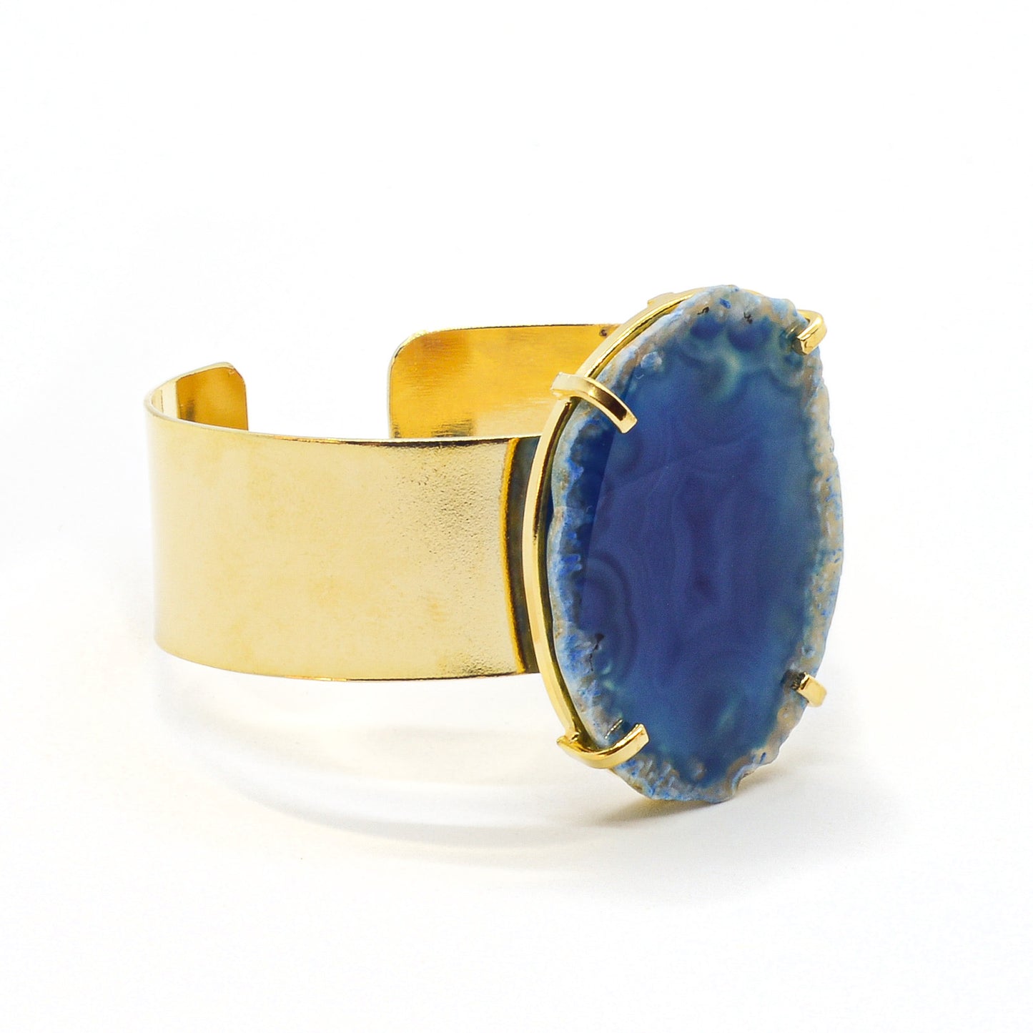 Bracelet gold cuff blue agate