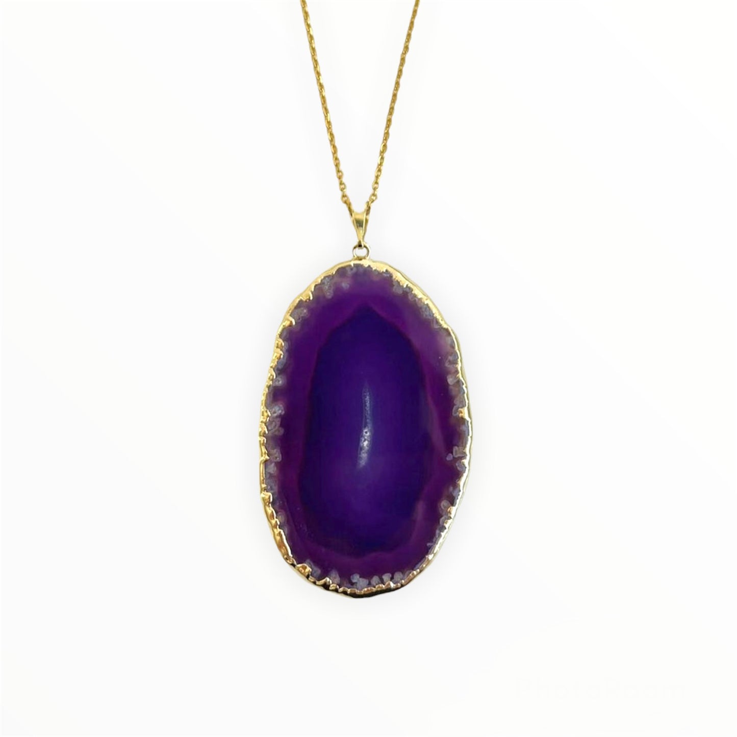 Purple agate necklace with golden edge