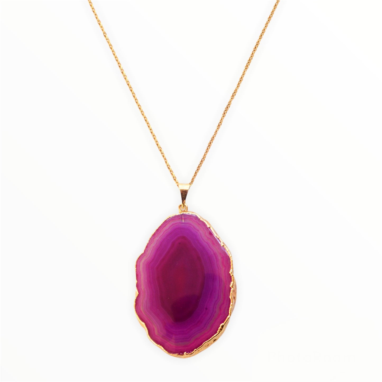 Pink agate necklace with golden edge