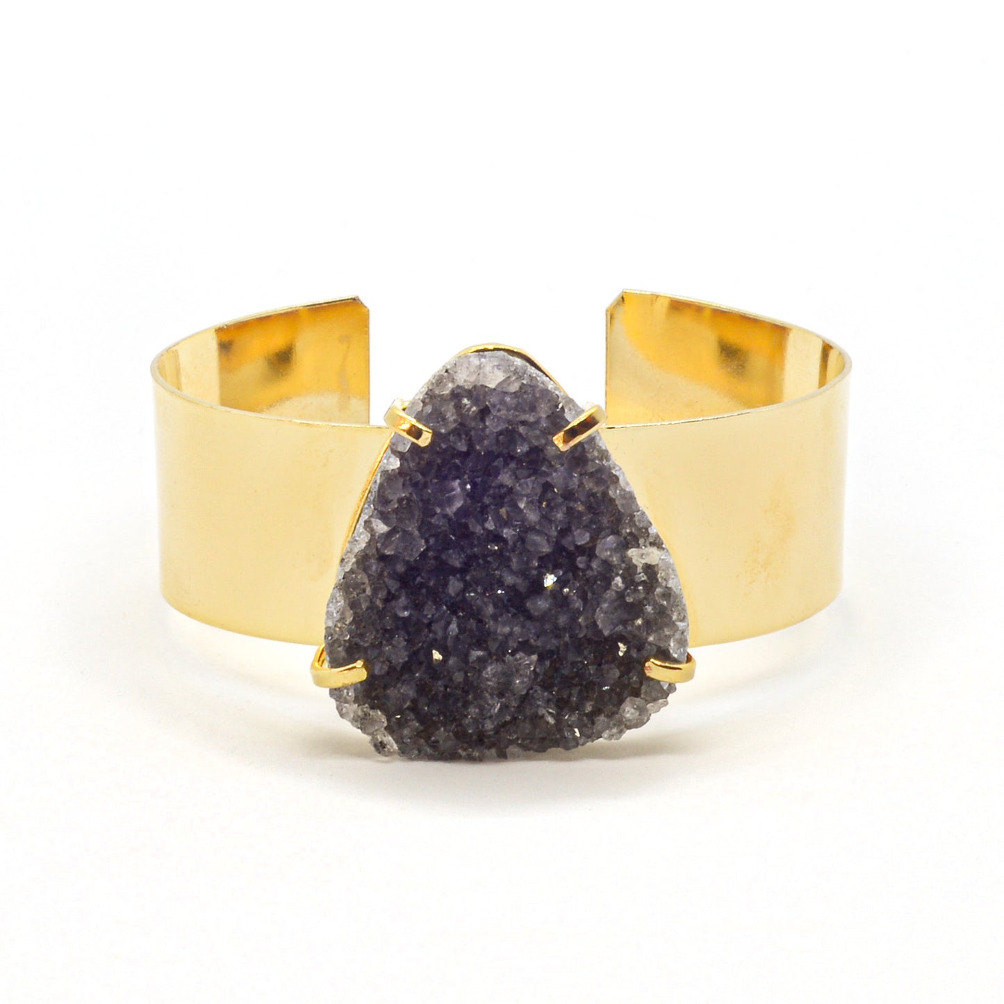 Bracelet gold cuff druzy black gray