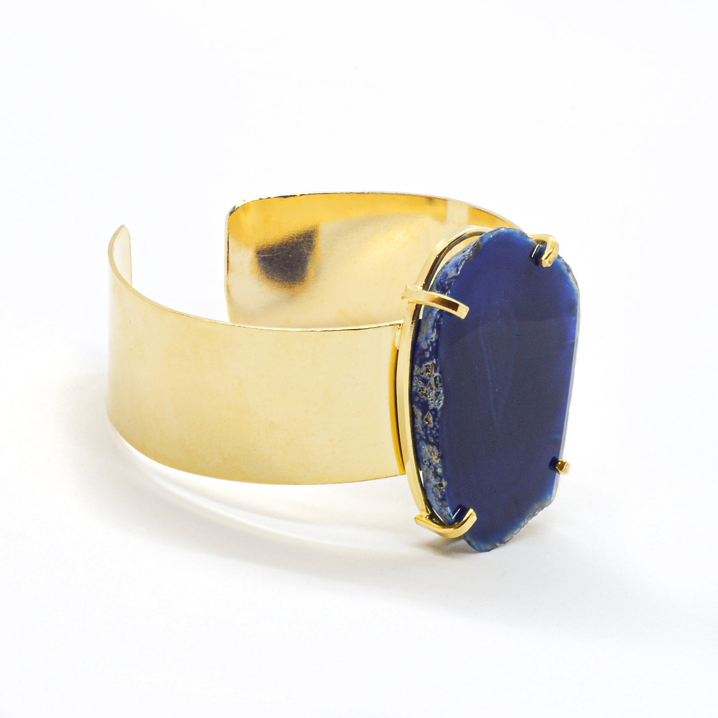 Bracelet gold cuff blue agate