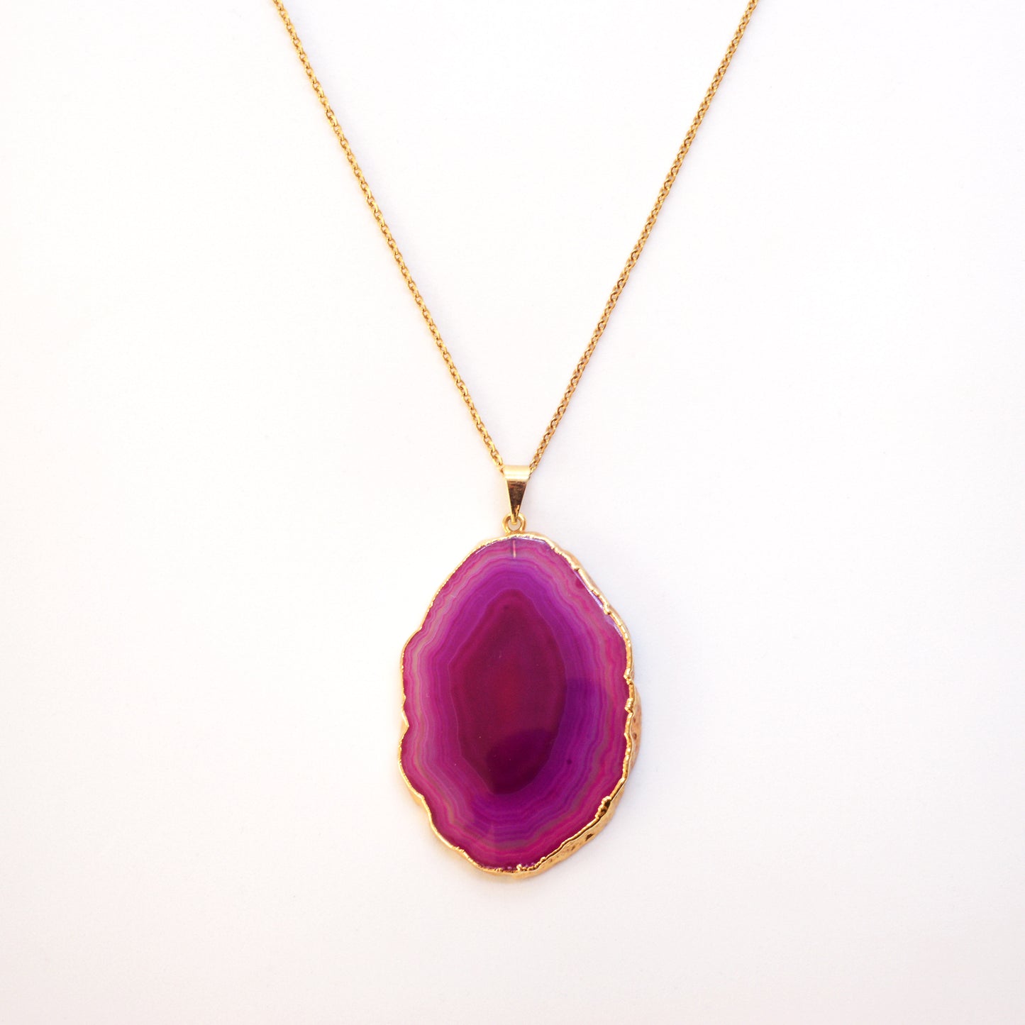 Pink agate necklace with golden edge