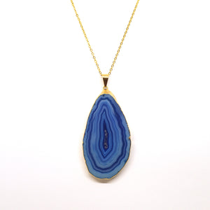 Necklace Agate Blue Patterned with Golden Edge