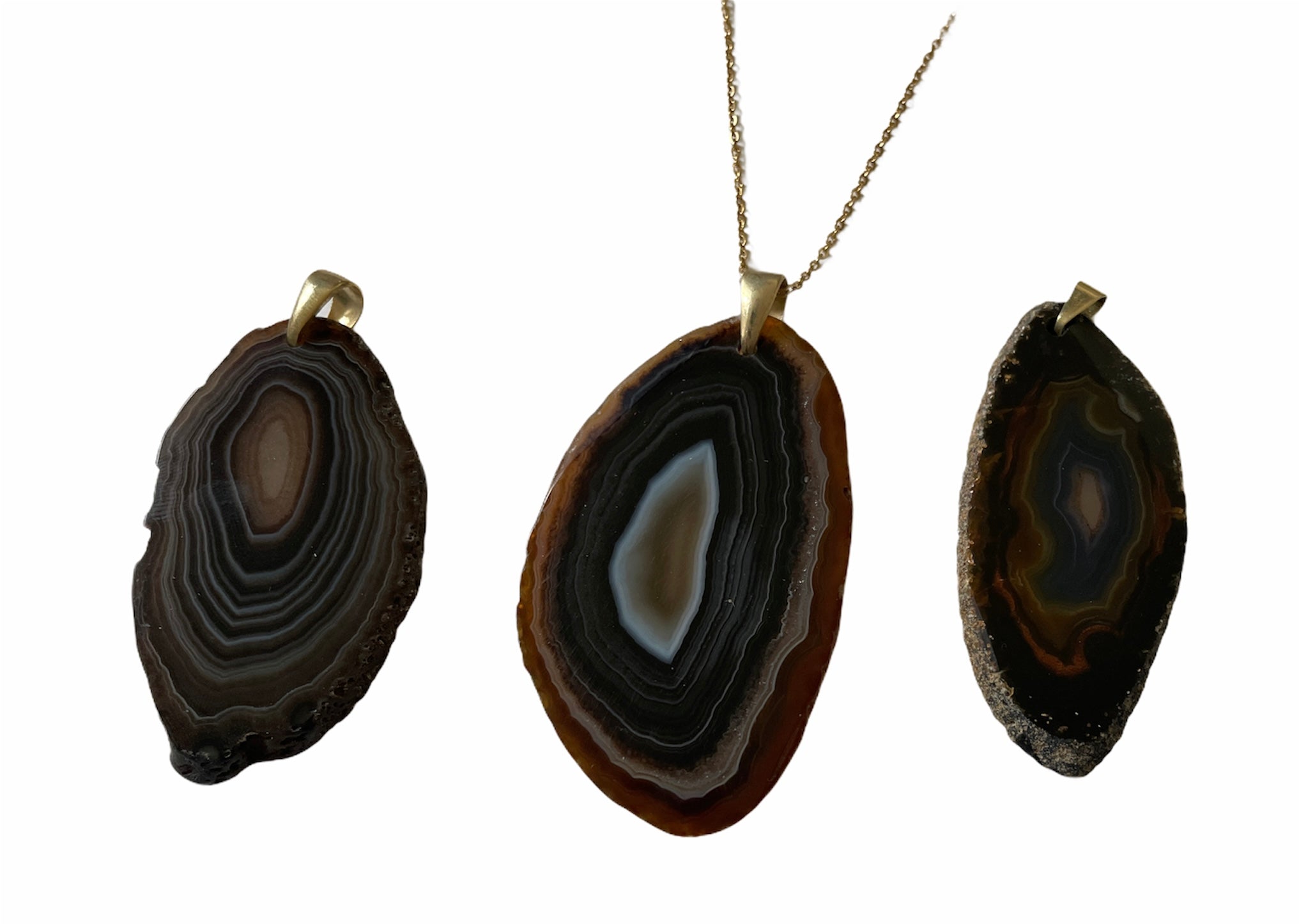 Necklace Agate Dark Patterned Raw Edge