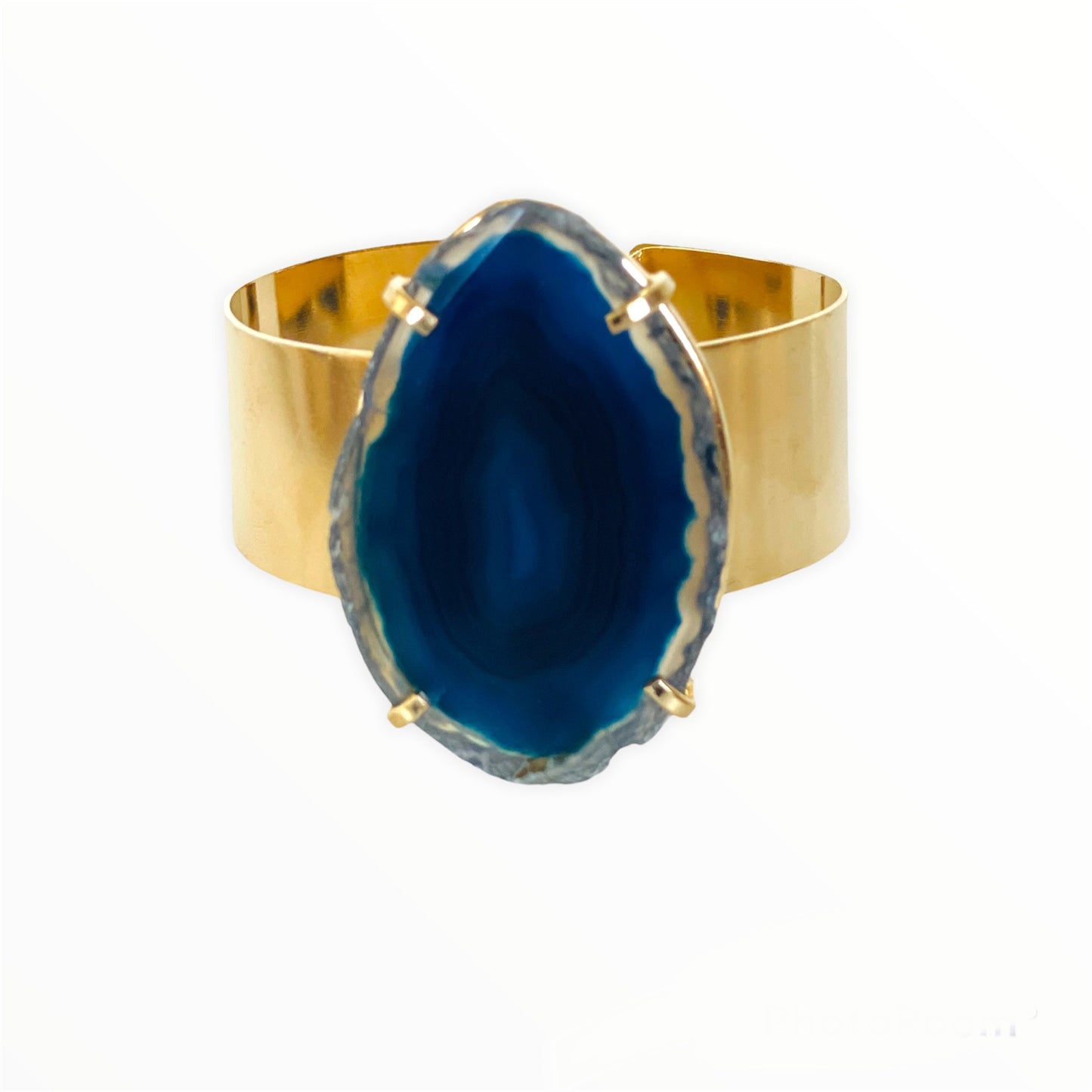 Bracelet gold cuff blue agate