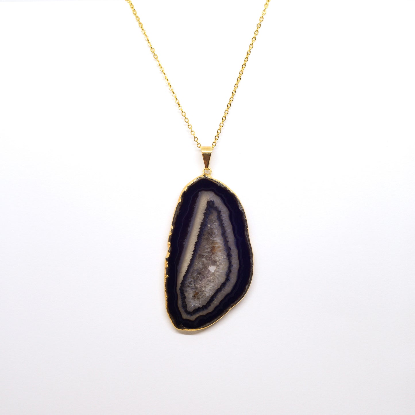 Necklace black agate pattern with gold edge