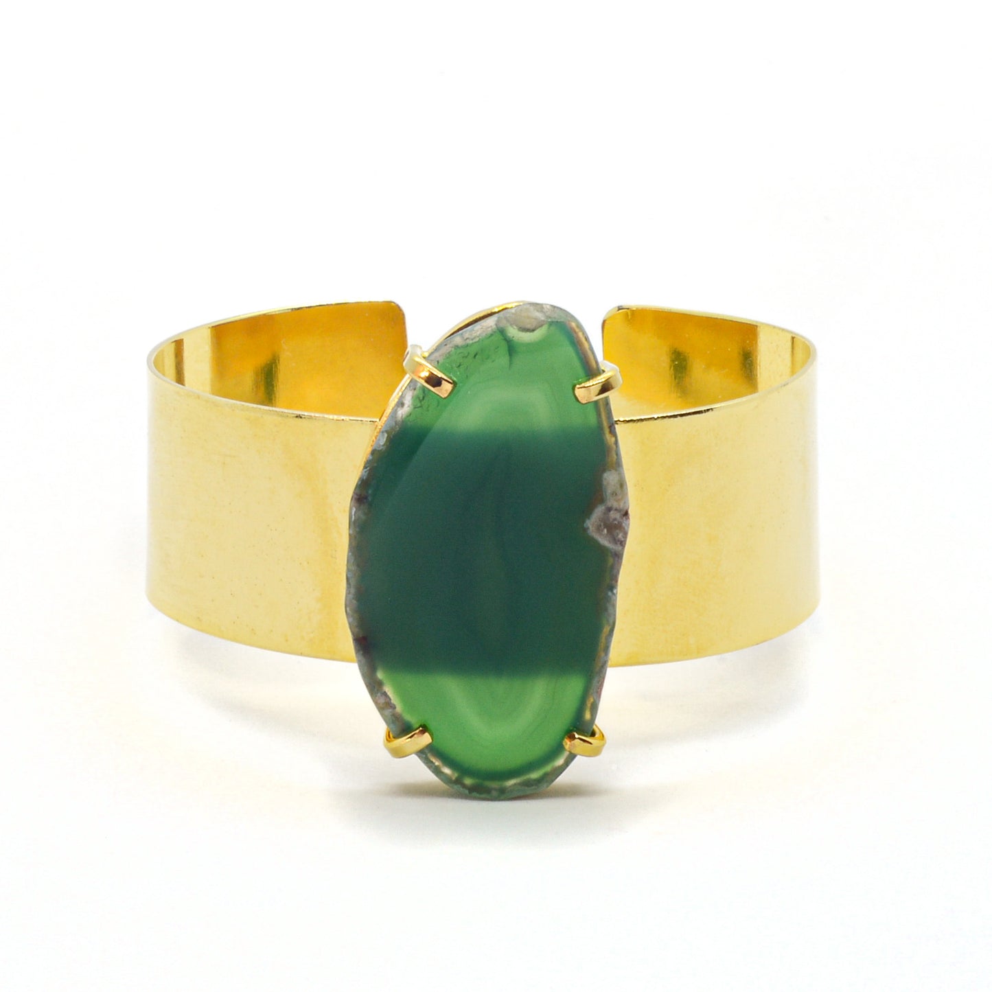 Armband gouden manchet groene agaat