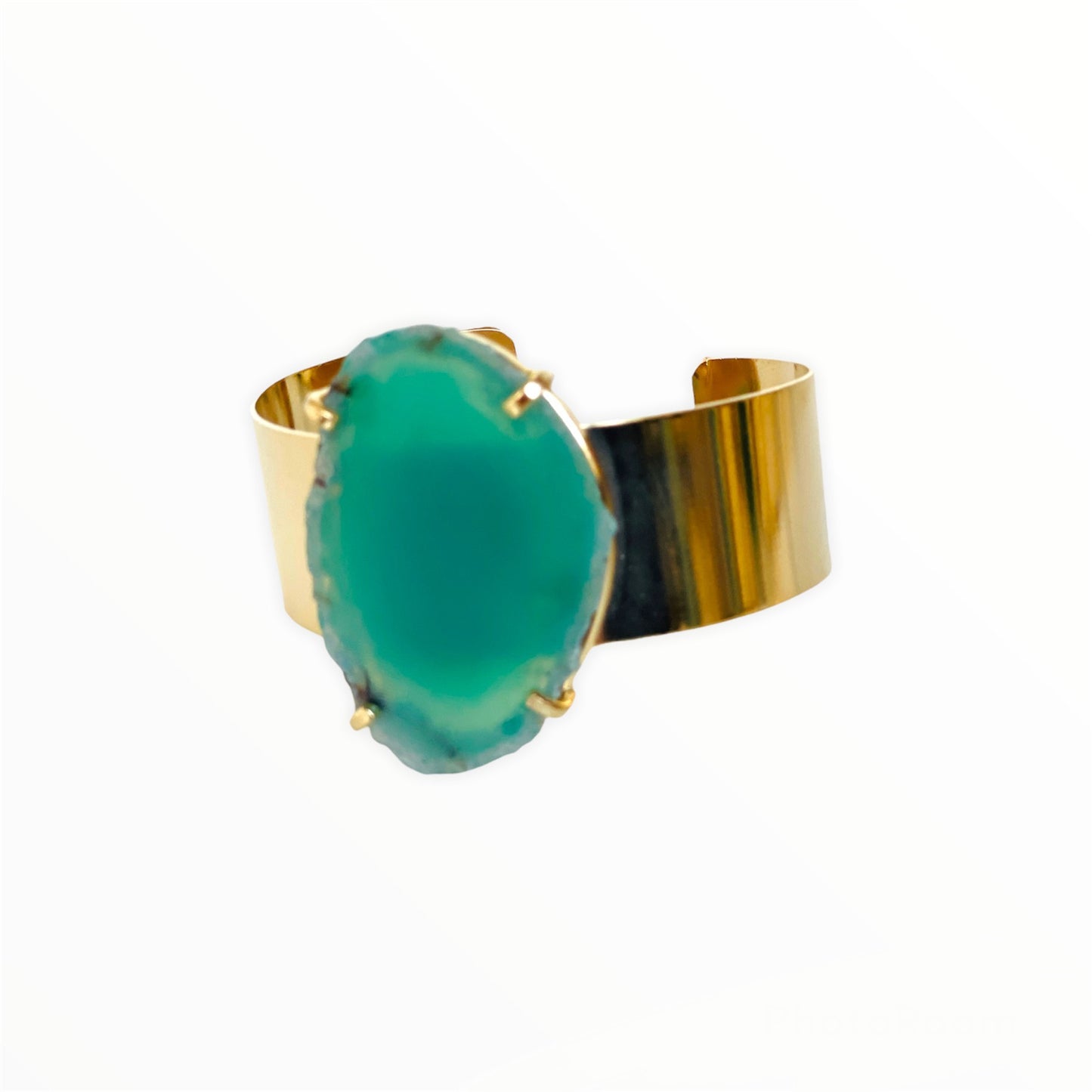 Armband gouden manchet groene agaat