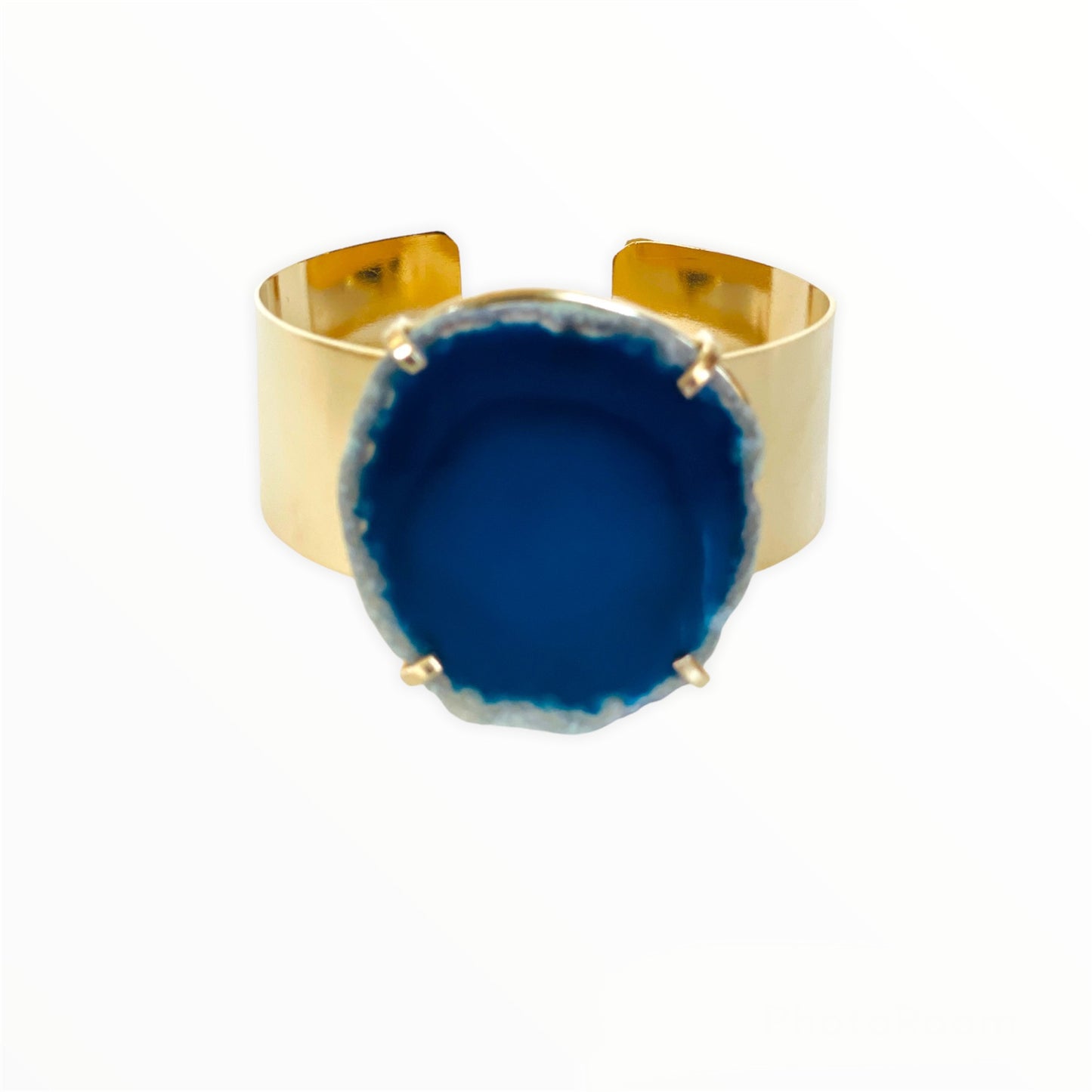 Bracelet gold cuff blue agate