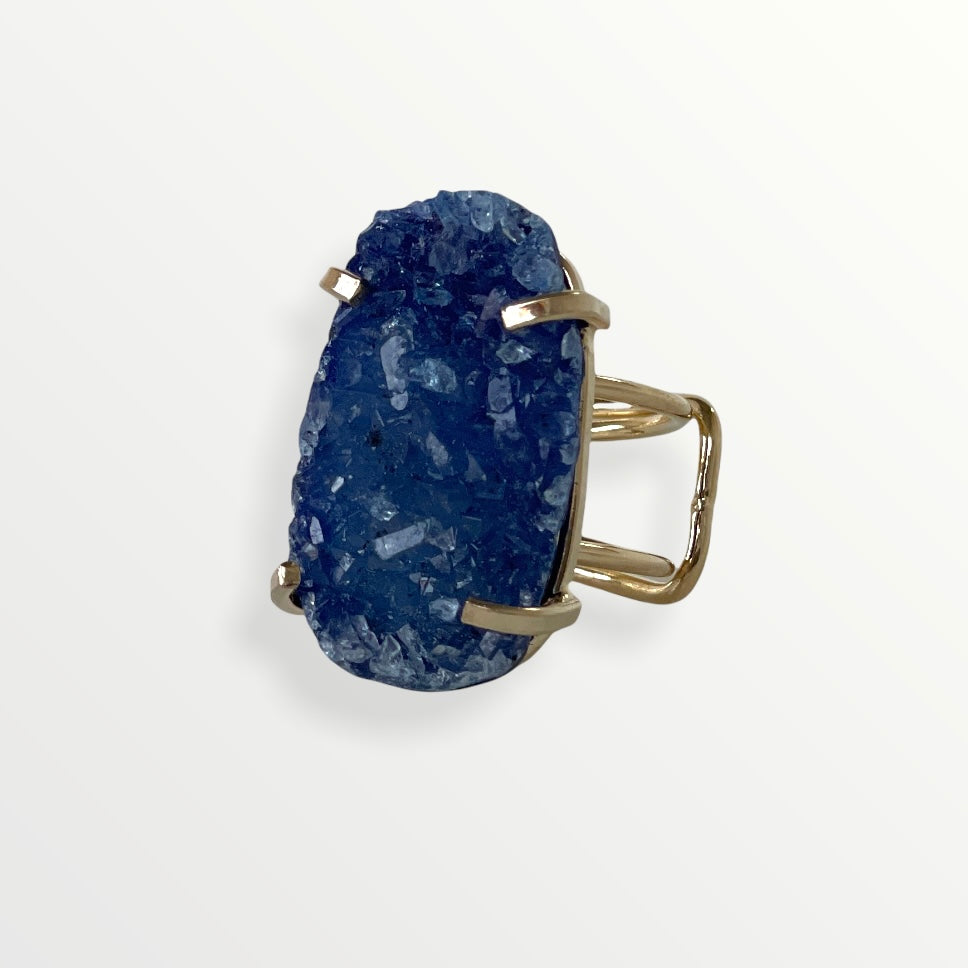 Ring Amarzão Blue Druzy Gold
