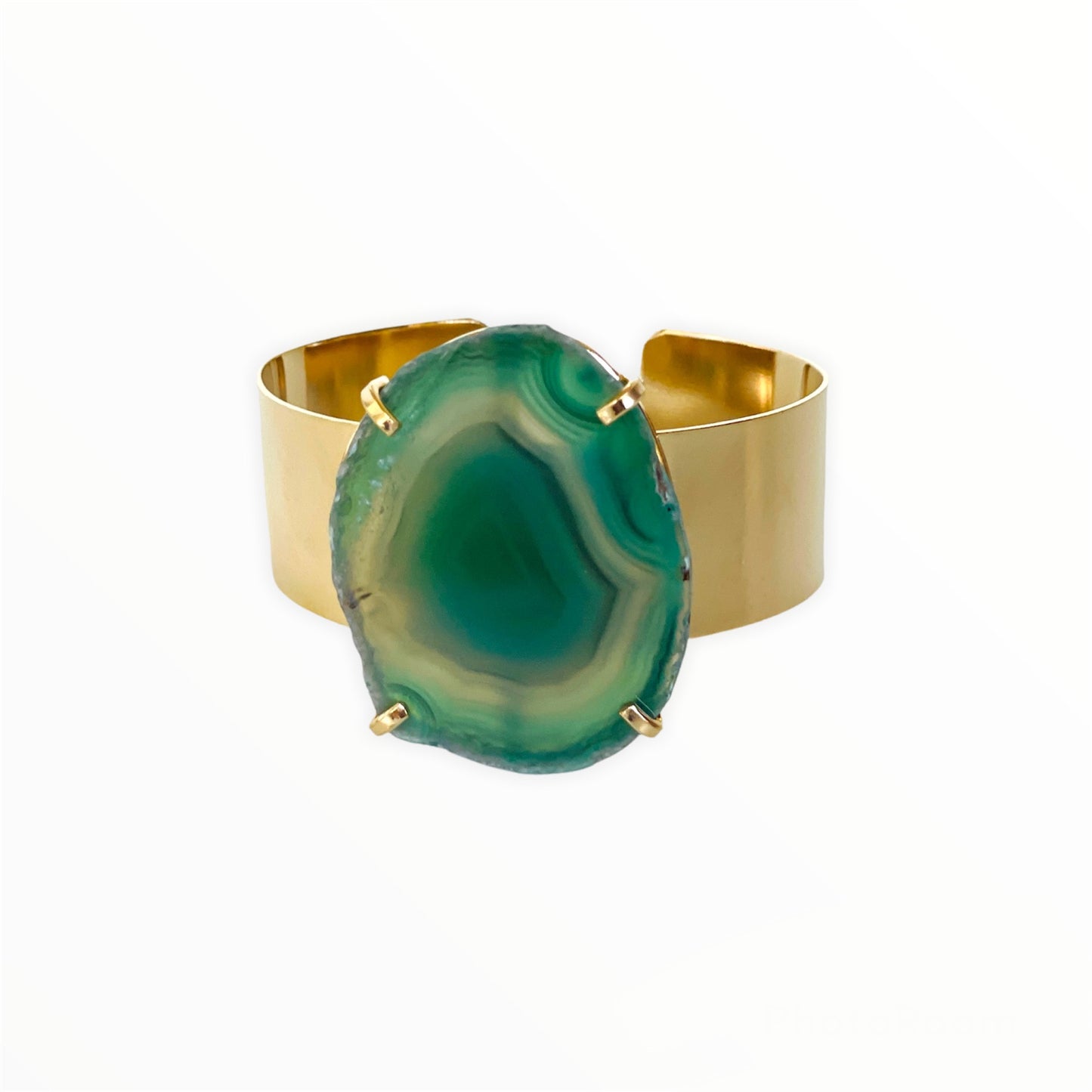 Armband gouden manchet groene agaat
