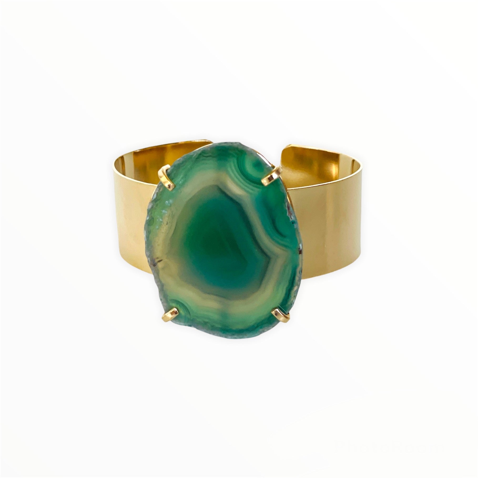 Bracelet Golden Cuff Green Agate