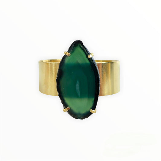 Bracelet gold cuff green agate