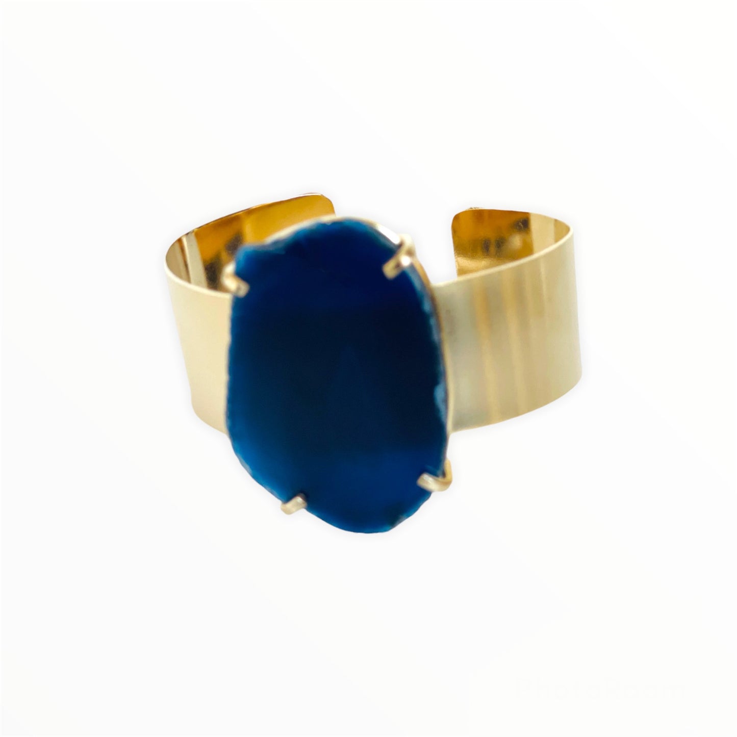 Bracelet gold cuff blue agate