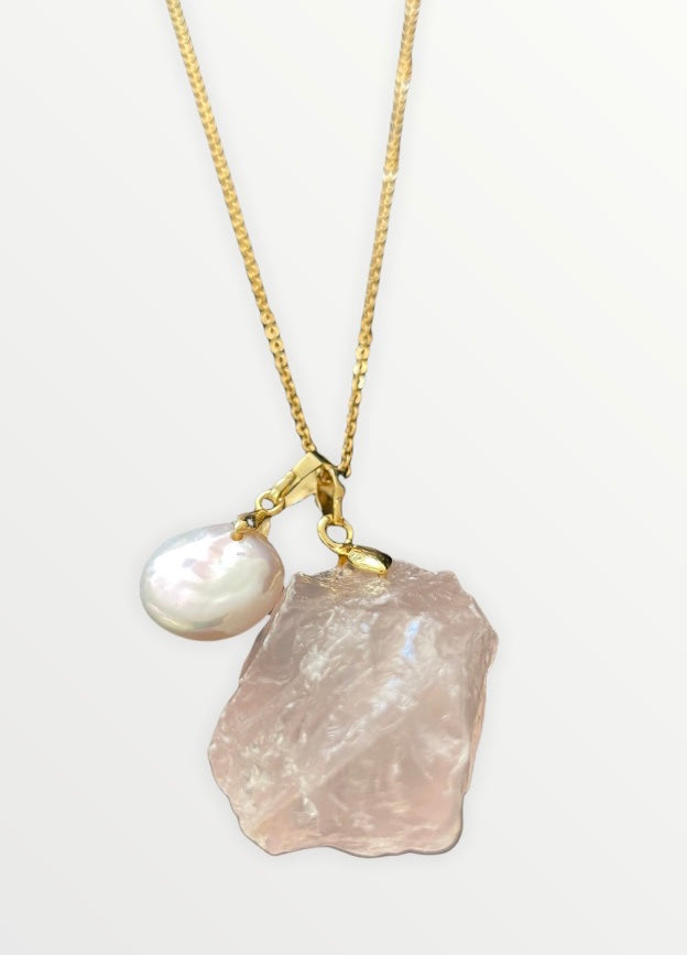 Ketting met rozenkwarts & parelmoer
