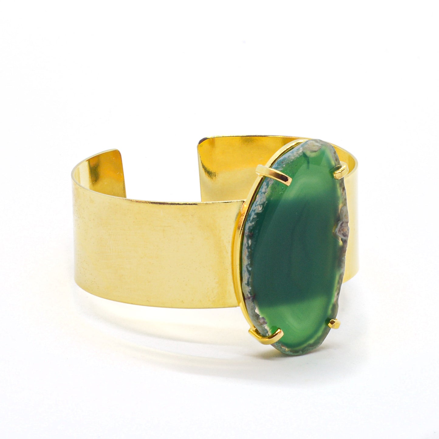 Armband gouden manchet groene agaat
