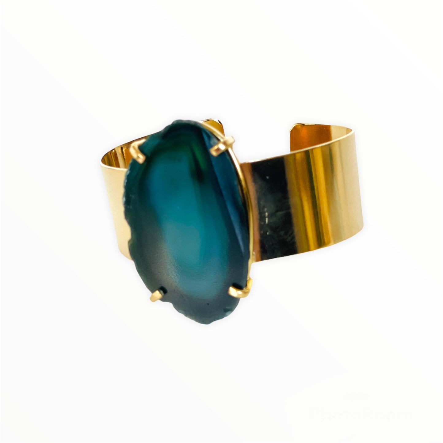 Armband gouden manchet groene agaat