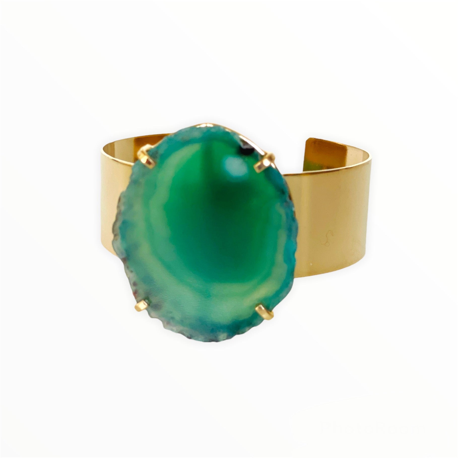 Bracelet Golden Cuff Green Agate