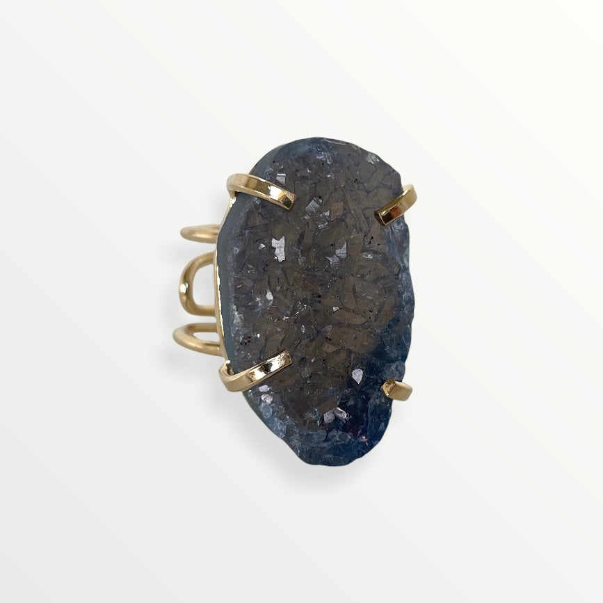 Ring Amarzão Blue Druzy Gold