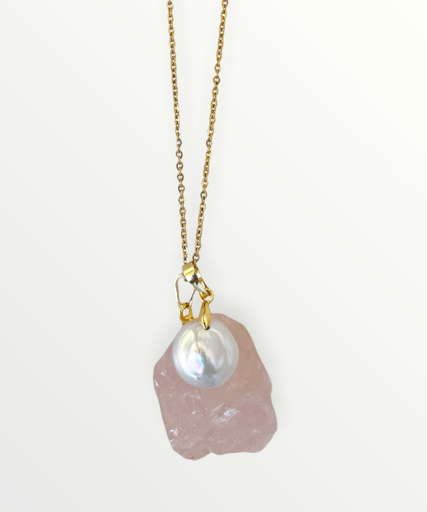 Necklace Rocky Rose Quartz & Pearl