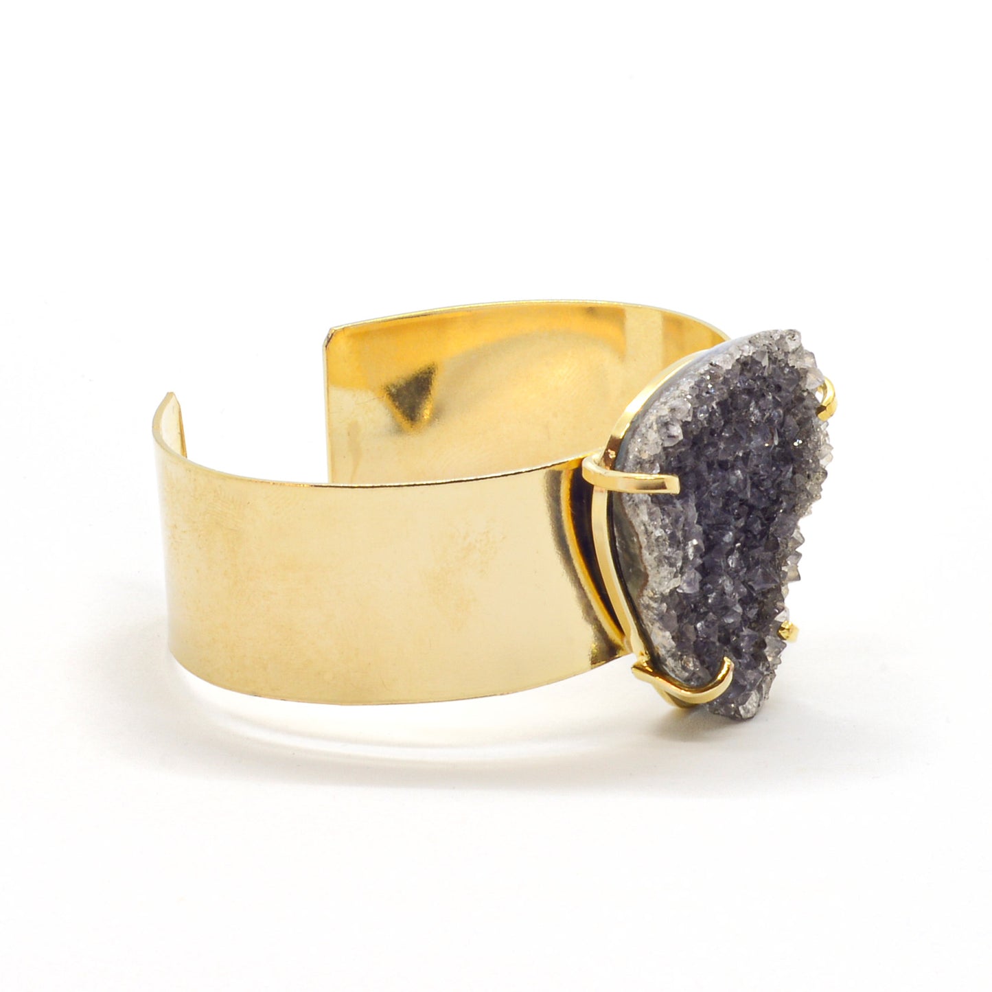 Bracelet gold cuff druzy black gray