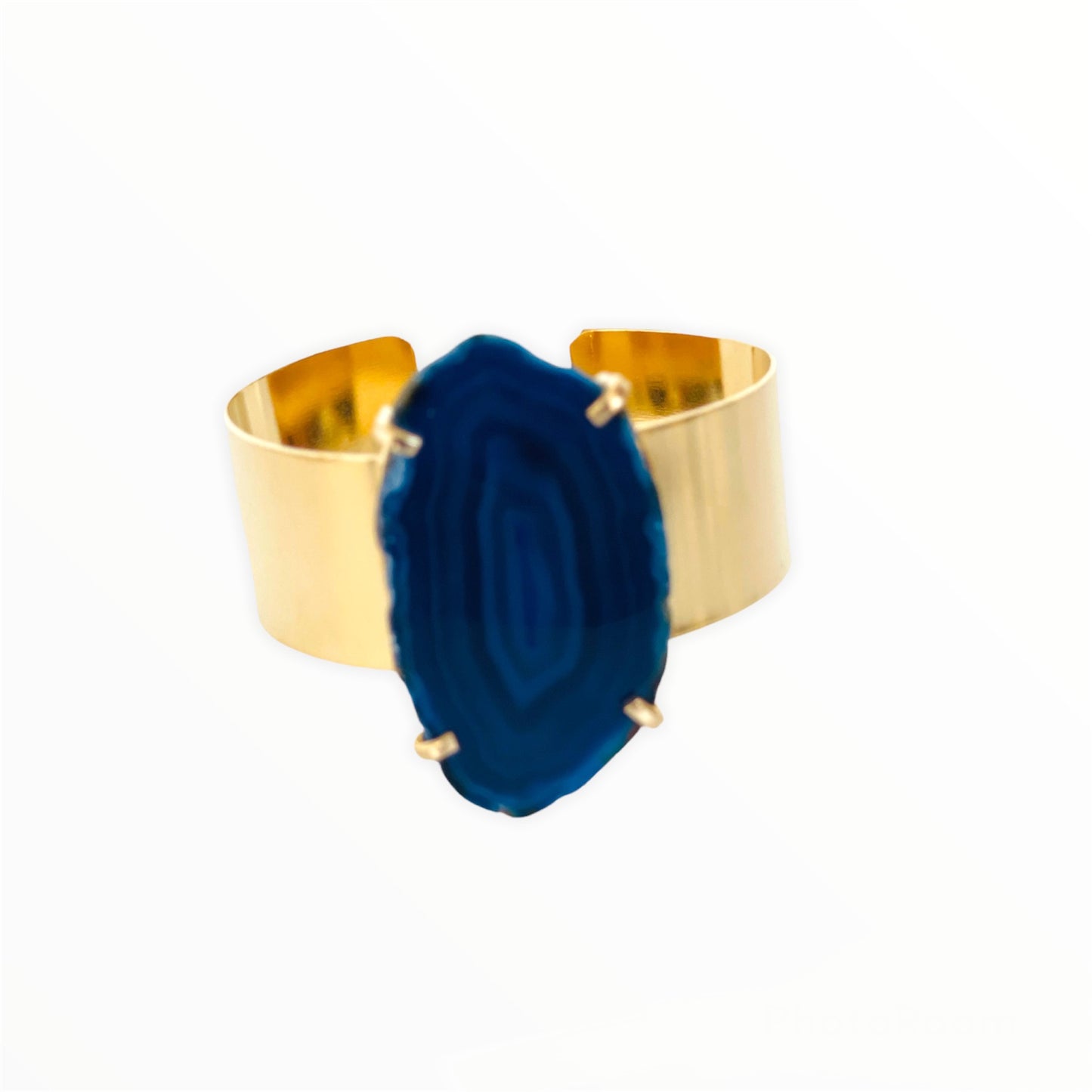 Bracelet gold cuff blue agate